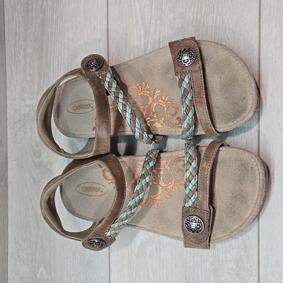 Aetrex Women Jillian Braided Hook&loop Leather Strap Sandals Slide shoes sz 7 - Picture 3 of 11